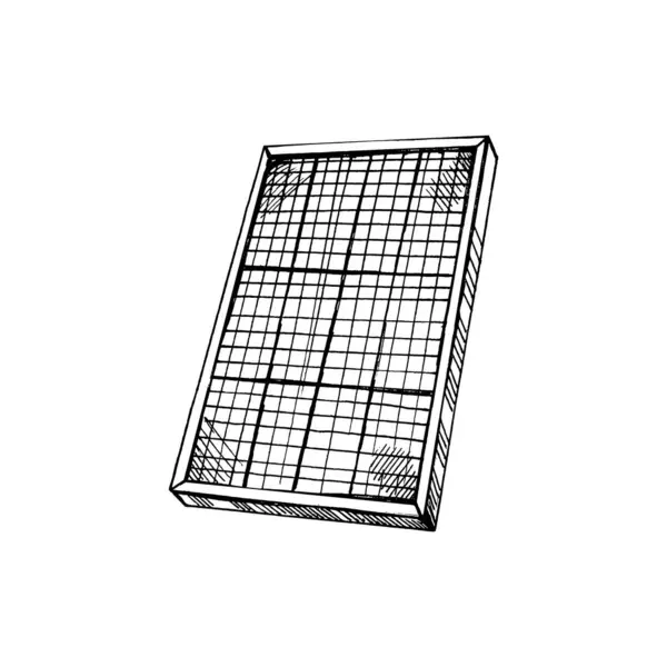 Dibujo Negro Dibujado Mano Del Panel Solar Ilustración Vectores Retro — Archivo Imágenes Vectoriales