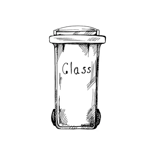 Handritad Svart Skiss Papperskorgen Behållare För Glas Segregerat Avfall Sopsortering — Stock vektor