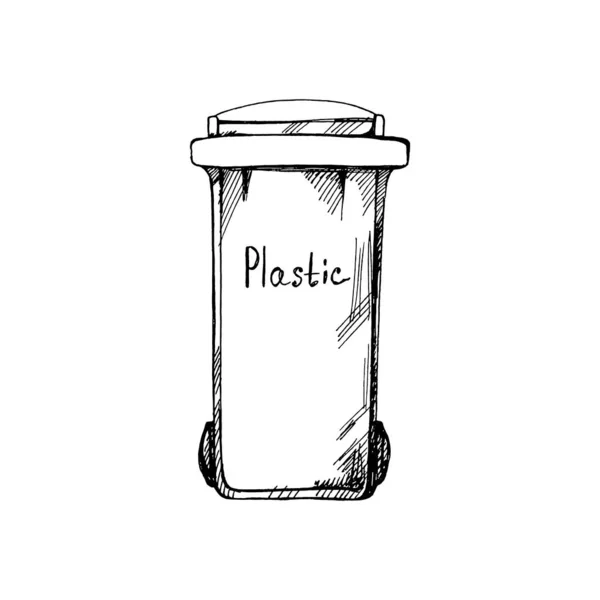 Handgezeichnete Schwarze Skizze Eines Abfallbehälters Für Plastik Mülltrennung Mülltrennung Abfallwirtschaft — Stockvektor