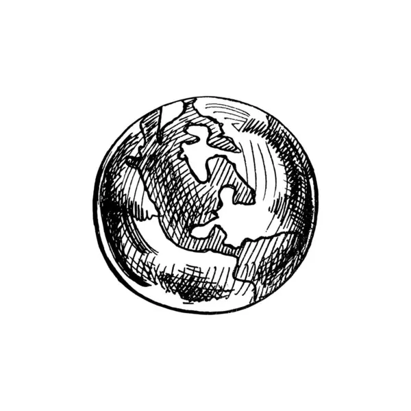 Esquisse Noir Blanc Dessinée Main Globe Planète Terre Illustration Vectorielle — Image vectorielle