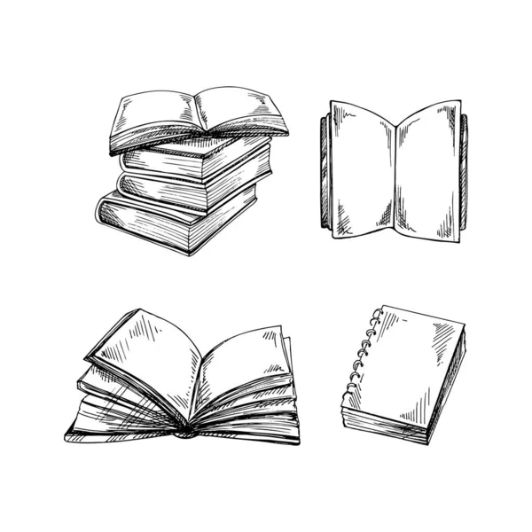 Vector Escola Desenhada Mão Ferramentas Escritório Conjunto Ilustrações Desenho Livros — Vetor de Stock