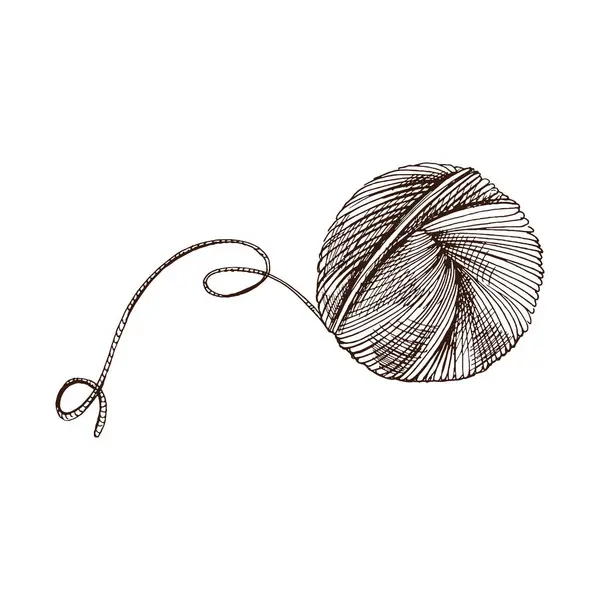 Hand Drawn Sketch Ball Threads Handmade Knitting Equipment Concept Vintage — Stock Vector