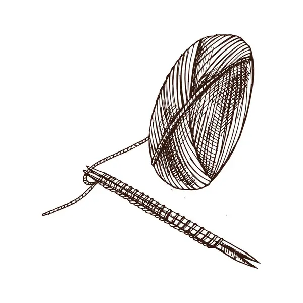 针织毛线手绘草图 针织设备概念为老式涂鸦风格 雕刻风格 — 图库矢量图片