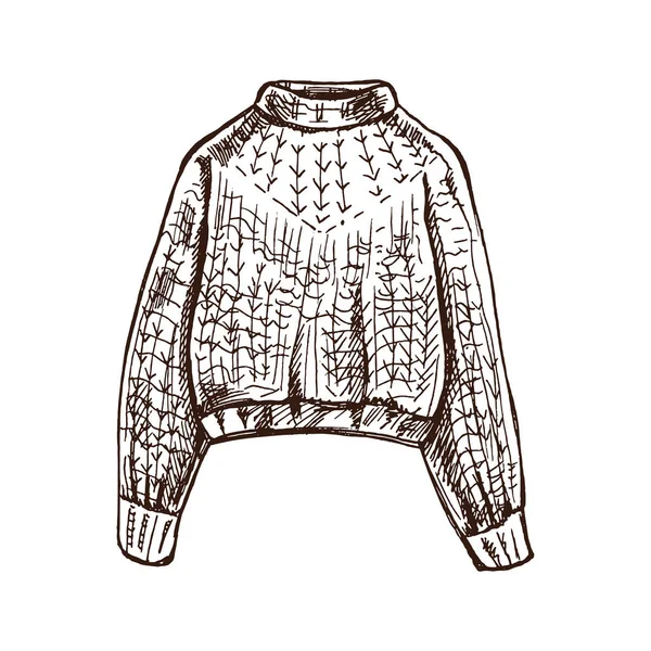 Hand Drawn Sketch Knitted Sweater Pullover Knitwear Handmade Concept Vintage — Stock Vector