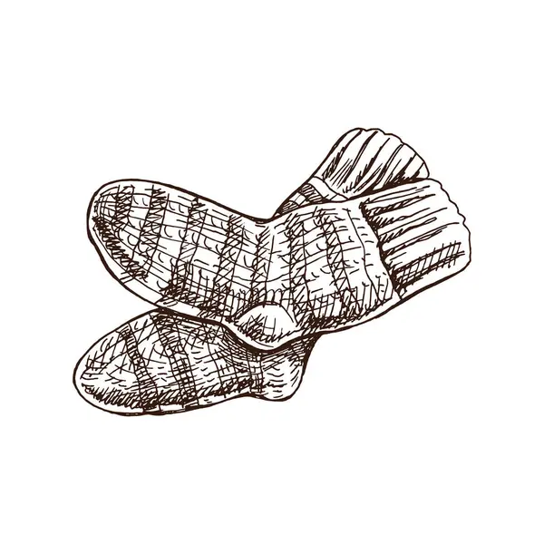 针织袜子的手绘草图 针织物 老式涂鸦风格的手工概念 雕刻风格 — 图库矢量图片