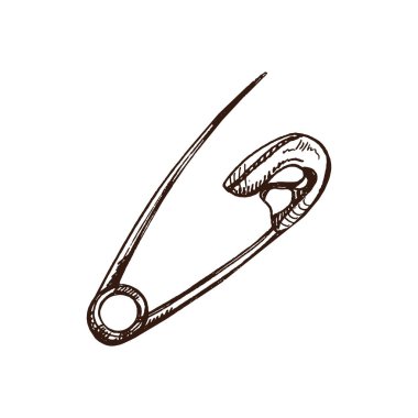 Hand-drawn sketch of Safety Pin. Handmade, sewing equipment concept in vintage doodle style. Engraving style. clipart
