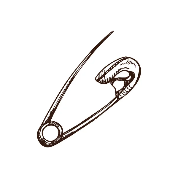 Handritad Skiss Safety Pin Handgjort Syutrustningskoncept Vintage Doodle Stil Gravitationsstil Stockillustration