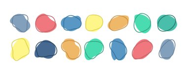 Elle çizilmiş yuvarlak soyut organik şekilli düzensiz lekeler. Dekorasyon için sıvı şekiller. Vektör illüstrasyonu.