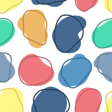 Renkli yuvarlak, elle çizilmiş, düzensiz şekilli, soyut organik lekeler. Dekorasyon için sıvı şekiller. Vektör illüstrasyonu.