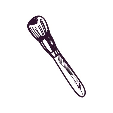 El yapımı kozmetik fırça, güzellik kozmetik unsuru, kişisel bakım. Güzellik salonu için resim, kozmetik mağazası, makyaj tasarımı. Çizim biçimi. 