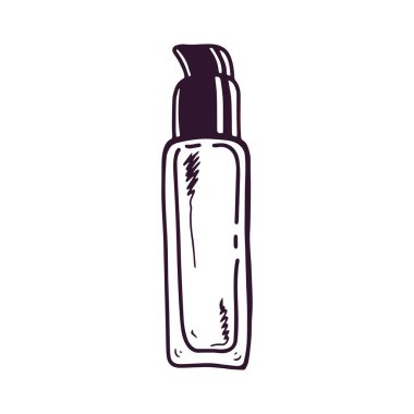 Elle çizilmiş krem şişesi, güzellik kozmetik unsuru, kişisel bakım. Güzellik salonu için resim, kozmetik mağazası, makyaj tasarımı. Çizim biçimi.   