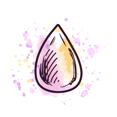 El yapımı sünger, güzellik kozmetik unsuru, kişisel bakım. Suluboya arka planda boyalı bir resim. Güzellik salonu, kozmetik mağazası ve makyaj için kullanışlı. Çizim biçimi.