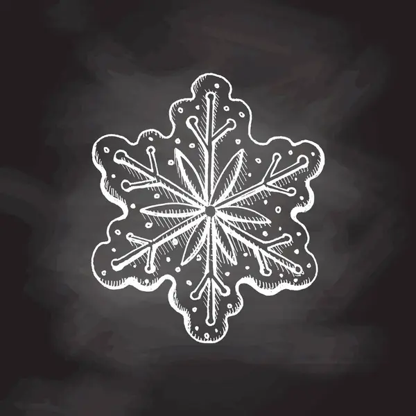 El çizimi Noel zencefilli kurabiyesi, yıldız şeklinde geleneksel zencefilli kurabiye karatahta kaplama üzerine şeker kreması ile süslenmiş. Kış tatili aile ziyafeti. Vektör gıda çizimi. 