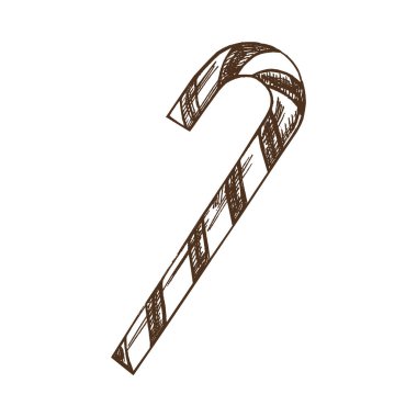 Noel şekeri kamışının elle çizilmiş resmi beyaza izole edilmiş, Noel için dekorasyonun kapağı. Vector vintage çizimi. Samimi bir Noel. Yılbaşı kartı, ambalaj için nesne.