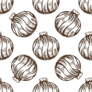 El yapımı Noel balosunun kusursuz deseni beyaza izole edilmiş, Noel için dekorasyon. Robot resim tarzında vektör vintage çizimi. Geleneksel Samimi Noel. Yılbaşı kartı, ambalaj için nesne.