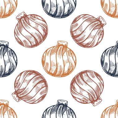 El yapımı Noel balosunun kusursuz deseni beyaza izole edilmiş, Noel için dekorasyon. Robot resim tarzında vektör vintage çizimi. Geleneksel Samimi Noel. Yılbaşı kartı, ambalaj için nesne.