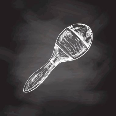 Kara tahta üzerine el çizimi marakas resmi. Latin Amerika müzik enstrümanının klasik çizimi. Siyah vektör mürekkep çizimi. Meksika kültürü. Latin Amerika.