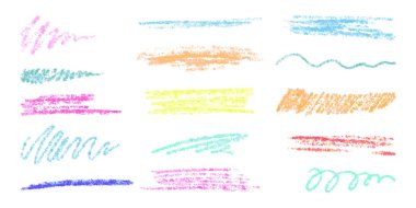 El yapımı altı çizili elementler, pastel boya efektli fırça, tebeşir deseni. Vurgulama için tebeşir darbesi. Çocuk tarzında vektör illüstrasyonu. Boya fırçası renkli altı çizili.