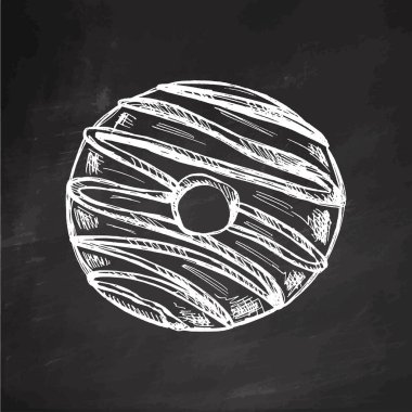 Elle çizilmiş bir çörek çizimi. Tahta arka planda klasik illüstrasyon. Hamur tatlısı, tatlı. Etiket, ambalaj ve kartpostalların tasarımı için elementName.