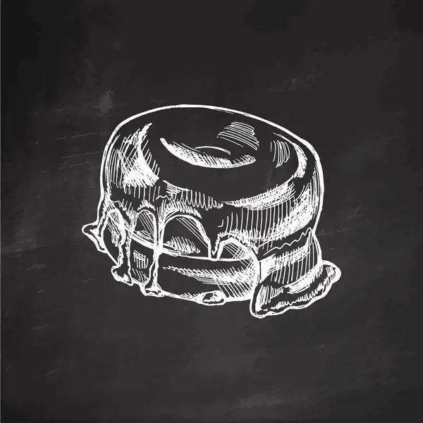 Elle çizilmiş bir çörek çizimi. Tahta arka planda klasik illüstrasyon. Hamur tatlısı, tatlı. Etiket, ambalaj ve kartpostalların tasarımı için elementName.