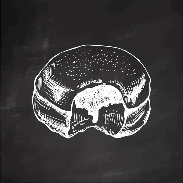 Geleneksel Alman cila çöreğinin reçelli ve tozlu el çizimi. Tahta arka planda klasik illüstrasyon. Hamur tatlısı, tatlı. Etiket, ambalaj ve kartpostalların tasarımı için elementName.