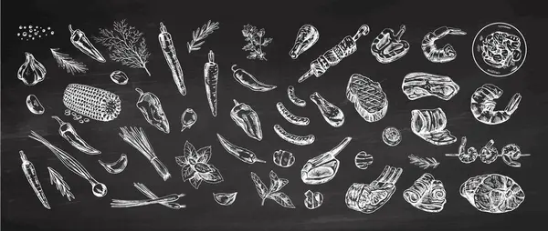 바베큐와 피크닉 배경에 고기의 손으로 스케치 메뉴의 디자인 Doodle 빈티지 로열티 프리 스톡 일러스트레이션