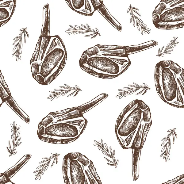 Biberiyeli bifteğin elle çizilmiş, pürüzsüz bir şekli var. Kemikte bir parça et var. Doodle klasik çizim çizimi. Kafelerin ve etiketlerin menüsü için dekorasyonlar. Kabartmalı resim.