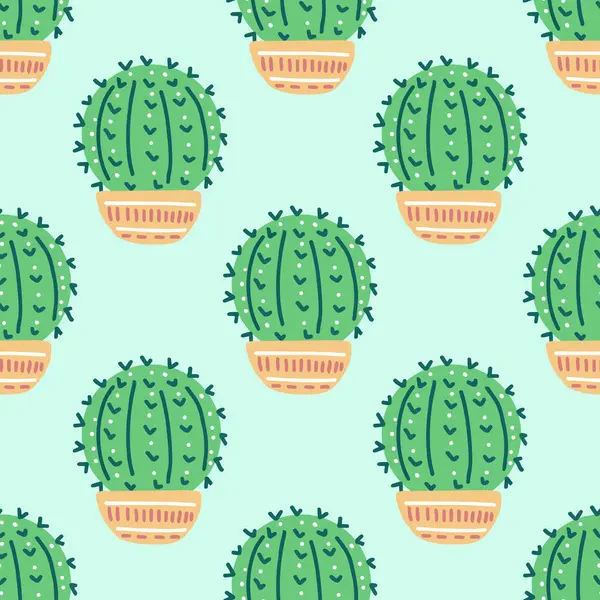 Handritad Vektor Sömlöst Mönster Kaktus Platt Stil Illustration Taggig Växt Vektorgrafik