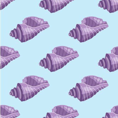 Sea shells vector seamless pattern, mollusks. Flat illustration of seashell.	