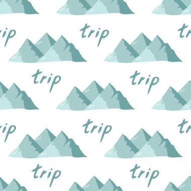 Cute hand drawn mountains seamless pattern. Flat vector illustration. Doodle drawing.	