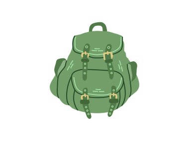 Cute hand drawn camping backpack. Flat vector illustration isolated on white background. Doodle drawing.	