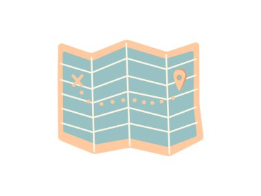 Güzel el çizimi kağıt harita. Düz vektör çizimi beyaz arkaplanda izole edildi. Çizim.