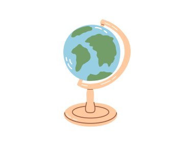 Cute hand drawn globe. Flat vector illustration isolated on white background. Doodle drawing.	