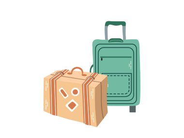 Güzel el çizimi bavullar. Düz vektör çizimi beyaz arkaplanda izole edildi. Çizim.