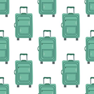 Cute hand drawn suitcase seamless pattern. Flat vector illustration isolated on white background. Doodle drawing.	
