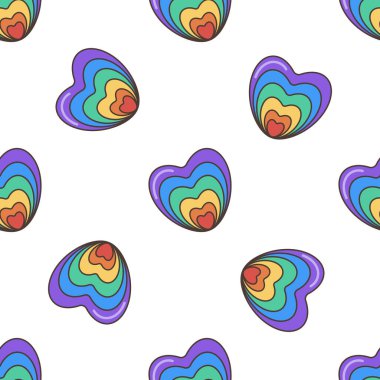 GBTQ Gururlu Kalp kusursuz desen. LGBT Gururlu Gökkuşağı Bayraklı Kalp. Düz illüstrasyon 70 'ler tarzında.