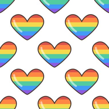 GBTQ Gururlu Kalp kusursuz desen. LGBT Gururlu Gökkuşağı Bayraklı Kalp. Düz illüstrasyon 70 'ler tarzında.