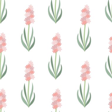 Pembe sümbül çiçeği vektörü kusursuz desen. Düz biçim illüstrasyonu. 