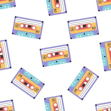 Klasik Y2K, 90 'lar ve 2000' ler estetiği. Düz stil ses kaseti, klasik kusursuz model. El çizimi vektör illüstrasyonu. 