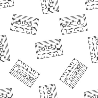 Klasik Y2K, 90 'lar ve 2000' ler estetiği. Taslak biçimli ses kaseti, klasik kusursuz model. El çizimi vektör illüstrasyonu.