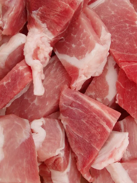 Roh Gehacktes Schweinefleisch Ansicht Von Oben Frisches Rohes Gewürfeltes Rotes — Stockfoto