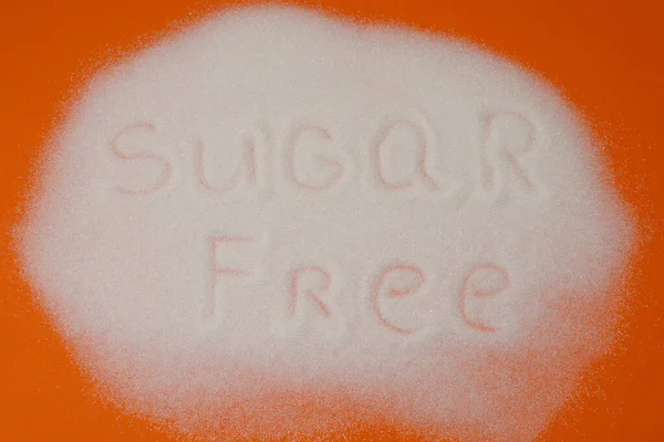 Woord Suikervrije Hand Belettering Een Placer Van Geraffineerde Witte Suiker — Stockfoto