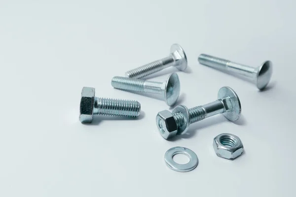 Close Various Steel Nuts Bolts Mechanical Constructional Still Life — Stok fotoğraf