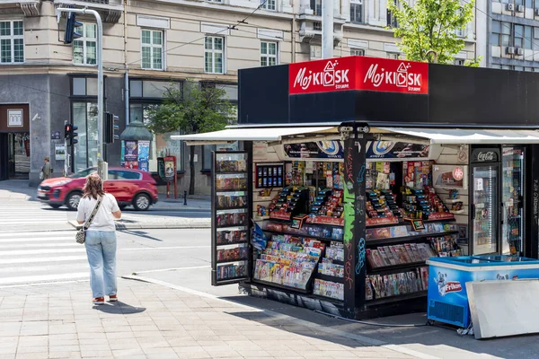 stock image belgrade, Serbia - 05-20-2023: Street kiosk in the city of Belgrade selling newspapers, magazines and food items