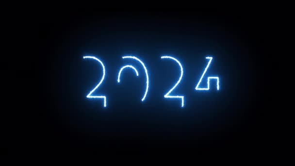 New Year 2024 Blue Neon Transparent Background — Stock Video