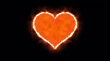 Şeffaf arka planda turuncu yanan kalp, Sevgililer Günü için ateş kalp.