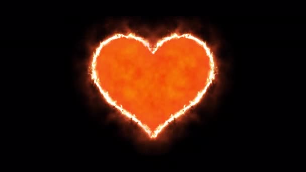 透明な背景 バレンタインデーのための火の心臓へのオレンジの炎の心イントロ — ストック動画