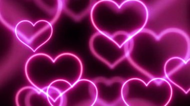 Şeffaf bir zemin üzerinde neon kalpler, ekrana doğru uçuyor, Sevgililer Günü