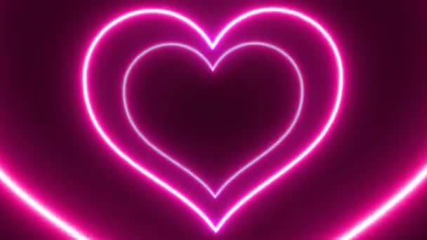 Looped Tunnel Neon Hearts Transparent Background 60Fps Valentine Day — Stock Video