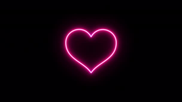 Corazón Neón Intermitente Sobre Fondo Transparente 60Fps Día San Valentín — Vídeos de Stock